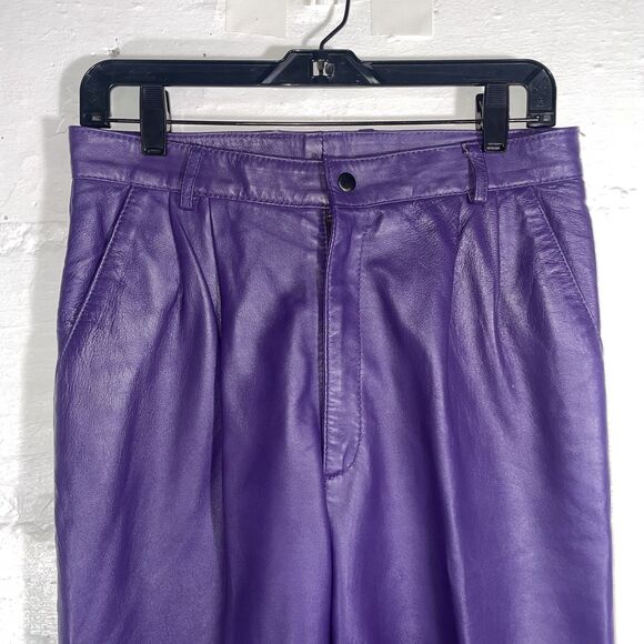 Vintage Purple Leather Pants High Rise Tapered India Bold 80s 90s Size 32 Makart - Picture 2 of 12